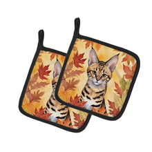 Load image into Gallery viewer, Savannah Cat in Fall Leaves Pot Holders - Set of 2 Decorative Kitchen Helpers | Made in the USA