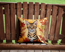 Load image into Gallery viewer, Savannah Cat in Fall Leaves Throw Pillow - 14x14 Decorative Pillow – Art for Your Home &amp; Patio