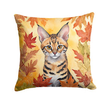 Load image into Gallery viewer, Savannah Cat in Fall Leaves Throw Pillow - 14x14 Decorative Pillow – Art for Your Home &amp; Patio