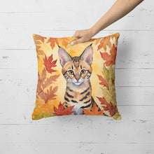 Load image into Gallery viewer, Savannah Cat in Fall Leaves Throw Pillow