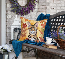 Load image into Gallery viewer, Savannah Cat in Fall Leaves Throw Pillow