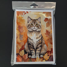 Load image into Gallery viewer, Selkirk Rex Cat in Fall Leaves Greeting Cards - Blank Note Cards – 8-Pack of Artist-Designed Cards with Envelopes