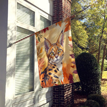 Load image into Gallery viewer, Serengeti Cat in Fall Leaves House Flag