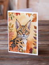 Load image into Gallery viewer, Serengeti Cat in Fall Leaves Greeting Cards - Blank Note Cards – 8-Pack of Artist-Designed Cards with Envelopes