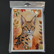 Load image into Gallery viewer, Serengeti Cat in Fall Leaves Greeting Cards - Blank Note Cards – 8-Pack of Artist-Designed Cards with Envelopes