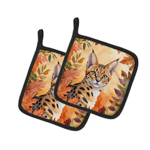 Load image into Gallery viewer, Serengeti Cat in Fall Leaves Pot Holders - Set of 2 Decorative Kitchen Helpers | Made in the USA
