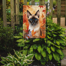 Load image into Gallery viewer, Siamese Fall Garden Flag - Cat in Fall Leaves - Cat-Themed Seasonal Yard Decor