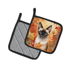 Load image into Gallery viewer, Siamese Cat in Fall Leaves Pot Holders - Set of 2 Decorative Kitchen Helpers | Made in the USA