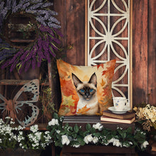 Load image into Gallery viewer, Siamese Cat in Fall Leaves Throw Pillow
