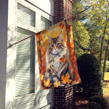 Load image into Gallery viewer, Siberian Cat in Fall Leaves House Flag