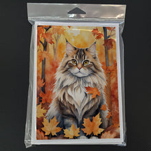 Load image into Gallery viewer, Siberian Cat in Fall Leaves Greeting Cards - Blank Note Cards – 8-Pack of Artist-Designed Cards with Envelopes