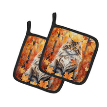 Load image into Gallery viewer, Siberian Cat in Fall Leaves Pot Holders - Set of 2 Decorative Kitchen Helpers | Made in the USA