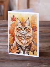Load image into Gallery viewer, Skookum Cat in Fall Leaves Greeting Cards - Blank Note Cards – 8-Pack of Artist-Designed Cards with Envelopes
