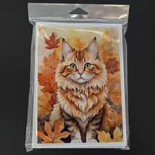 Load image into Gallery viewer, Skookum Cat in Fall Leaves Greeting Cards - Blank Note Cards – 8-Pack of Artist-Designed Cards with Envelopes