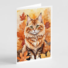 Load image into Gallery viewer, Skookum Cat in Fall Leaves Greeting Cards - Blank Note Cards – 8-Pack of Artist-Designed Cards with Envelopes