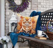 Load image into Gallery viewer, Skookum Cat in Fall Leaves Throw Pillow