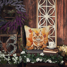 Load image into Gallery viewer, Skookum Cat in Fall Leaves Throw Pillow