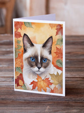 Load image into Gallery viewer, Snowshoe Cat in Fall Leaves Greeting Cards - Blank Note Cards – 8-Pack of Artist-Designed Cards with Envelopes