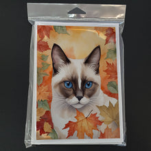 Load image into Gallery viewer, Snowshoe Cat in Fall Leaves Greeting Cards - Blank Note Cards – 8-Pack of Artist-Designed Cards with Envelopes