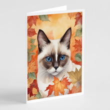 Load image into Gallery viewer, Snowshoe Cat in Fall Leaves Greeting Cards - Blank Note Cards – 8-Pack of Artist-Designed Cards with Envelopes