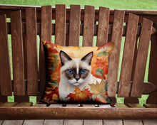 Load image into Gallery viewer, Snowshoe Cat in Fall Leaves Throw Pillow - 14x14 Decorative Pillow – Art for Your Home &amp; Patio
