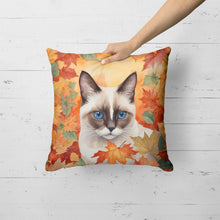 Load image into Gallery viewer, Snowshoe Cat in Fall Leaves Throw Pillow