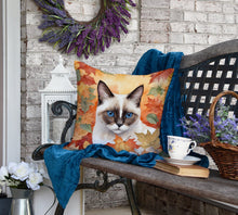 Load image into Gallery viewer, Snowshoe Cat in Fall Leaves Throw Pillow