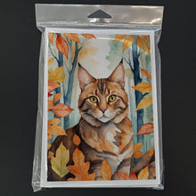 Load image into Gallery viewer, Sokoke Cat in Fall Leaves Greeting Cards - Blank Note Cards – 8-Pack of Artist-Designed Cards with Envelopes