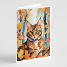 Load image into Gallery viewer, Sokoke Cat in Fall Leaves Greeting Cards - Blank Note Cards – 8-Pack of Artist-Designed Cards with Envelopes