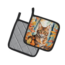 Load image into Gallery viewer, Sokoke Cat in Fall Leaves Pot Holders - Set of 2 Decorative Kitchen Helpers | Made in the USA