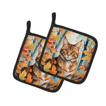 Load image into Gallery viewer, Sokoke Cat in Fall Leaves Pot Holders - Set of 2 Decorative Kitchen Helpers | Made in the USA