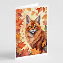 Load image into Gallery viewer, Somali Cat in Fall Leaves Greeting Cards - Blank Note Cards – 8-Pack of Artist-Designed Cards with Envelopes