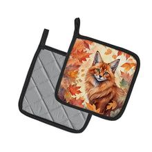 Load image into Gallery viewer, Somali Cat in Fall Leaves Pot Holders - Set of 2 Decorative Kitchen Helpers | Made in the USA