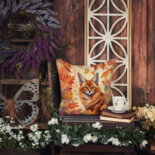 Load image into Gallery viewer, Somali Cat in Fall Leaves Throw Pillow