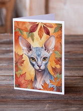 Load image into Gallery viewer, Sphynx Cat in Fall Leaves Greeting Cards - Blank Note Cards – 8-Pack of Artist-Designed Cards with Envelopes