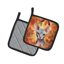 Load image into Gallery viewer, Sphynx Cat in Fall Leaves Pot Holders - Set of 2 Decorative Kitchen Helpers | Made in the USA