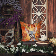 Load image into Gallery viewer, Sphynx Cat in Fall Leaves Throw Pillow