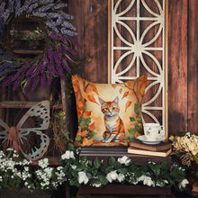 Load image into Gallery viewer, Suphalak Cat in Fall Leaves Throw Pillow