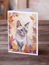Load image into Gallery viewer, Thai Lilac Cat in Fall Leaves Greeting Cards - Blank Note Cards – 8-Pack of Artist-Designed Cards with Envelopes