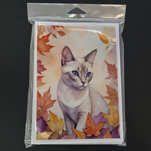 Load image into Gallery viewer, Thai Lilac Cat in Fall Leaves Greeting Cards - Blank Note Cards – 8-Pack of Artist-Designed Cards with Envelopes