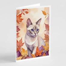 Load image into Gallery viewer, Thai Lilac Cat in Fall Leaves Greeting Cards - Blank Note Cards – 8-Pack of Artist-Designed Cards with Envelopes