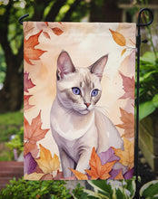 Load image into Gallery viewer, Thai Lilac Fall Garden Flag - Cat in Fall Leaves - Cat-Themed Seasonal Yard Decor