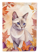 Load image into Gallery viewer, Thai Lilac Fall Garden Flag - Cat in Fall Leaves - Cat-Themed Seasonal Yard Decor