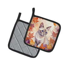 Load image into Gallery viewer, Thai Lilac Cat in Fall Leaves Pot Holders - Set of 2 Decorative Kitchen Helpers | Made in the USA