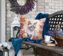 Load image into Gallery viewer, Thai Lilac Cat in Fall Leaves Throw Pillow