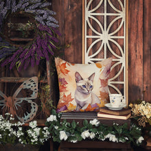 Load image into Gallery viewer, Thai Lilac Cat in Fall Leaves Throw Pillow