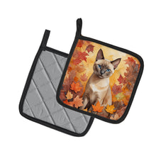 Load image into Gallery viewer, Tonkinese Cat in Fall Leaves Pot Holders - Set of 2 Decorative Kitchen Helpers | Made in the USA