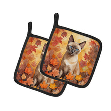 Load image into Gallery viewer, Tonkinese Cat in Fall Leaves Pot Holders - Set of 2 Decorative Kitchen Helpers | Made in the USA