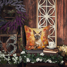 Load image into Gallery viewer, Tonkinese Cat in Fall Leaves Throw Pillow