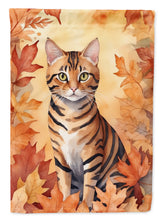 Load image into Gallery viewer, Toyger Cat in Fall Leaves House Flag